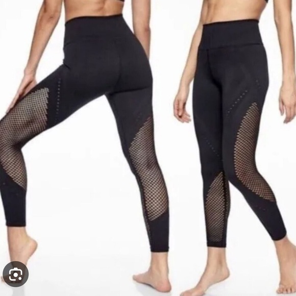 Athelta black seamless perforated mesh fitted leggings ribbed band - Picture 11 of 11